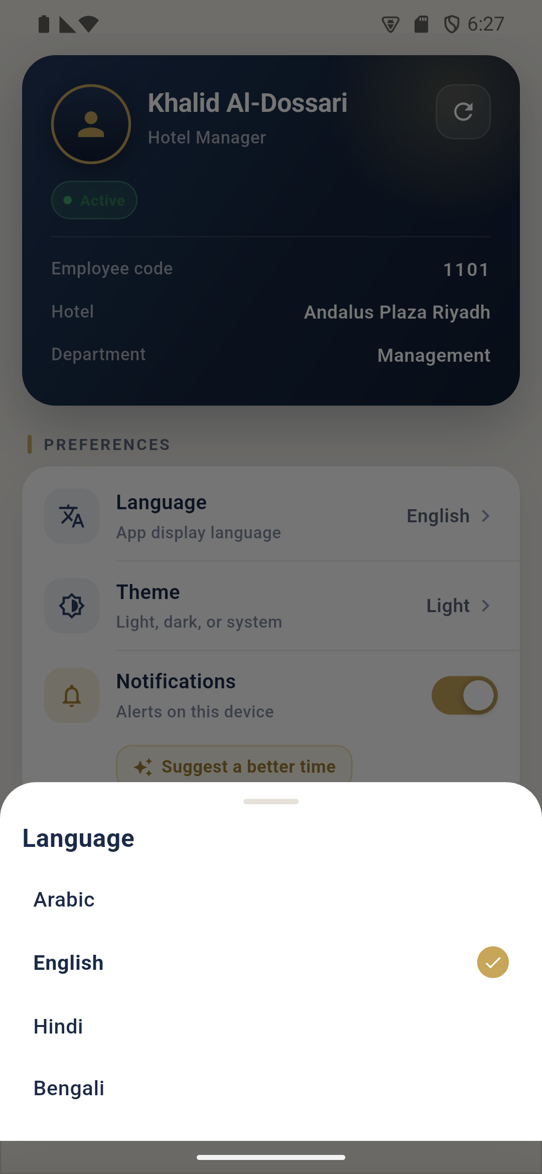 StayCrew language picker with four languages
